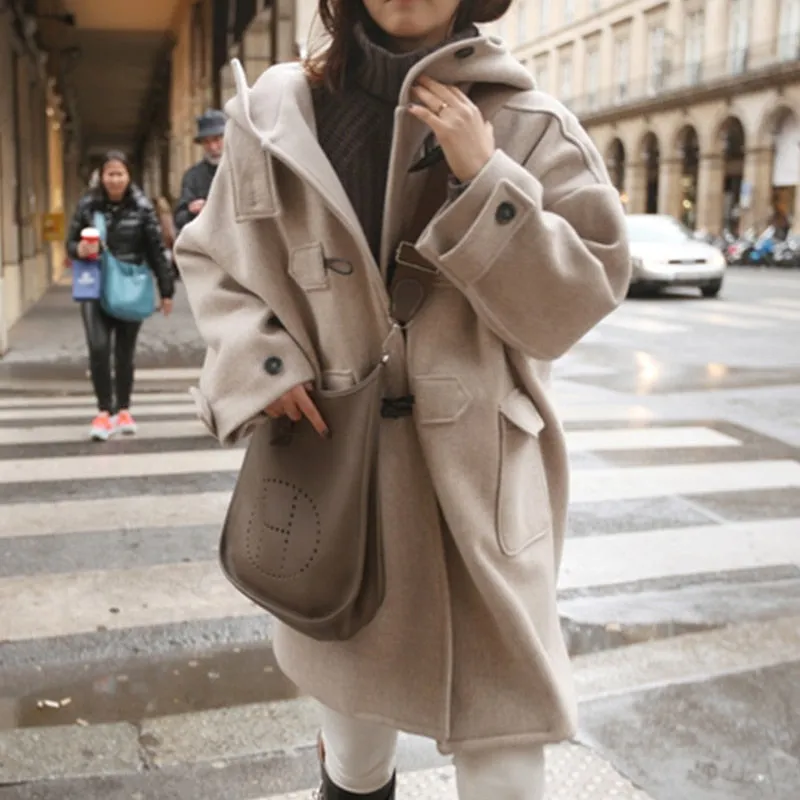 Hooded Winter Cotton Thick Loose Woolen Coat