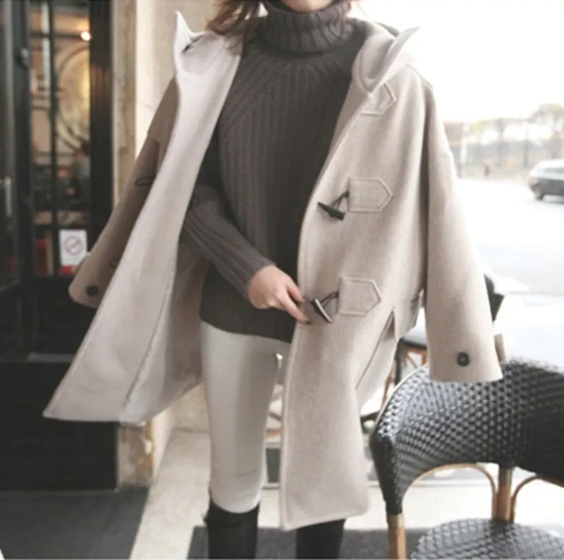 Hooded Winter Cotton Thick Loose Woolen Coat