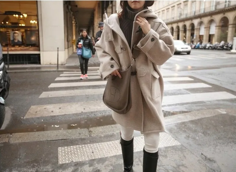 Hooded Winter Cotton Thick Loose Woolen Coat