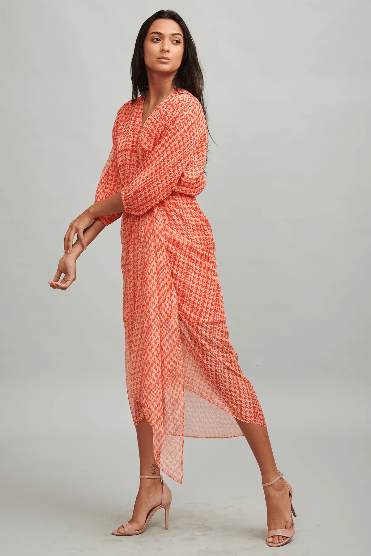 Houndstooth  Wrap Dress