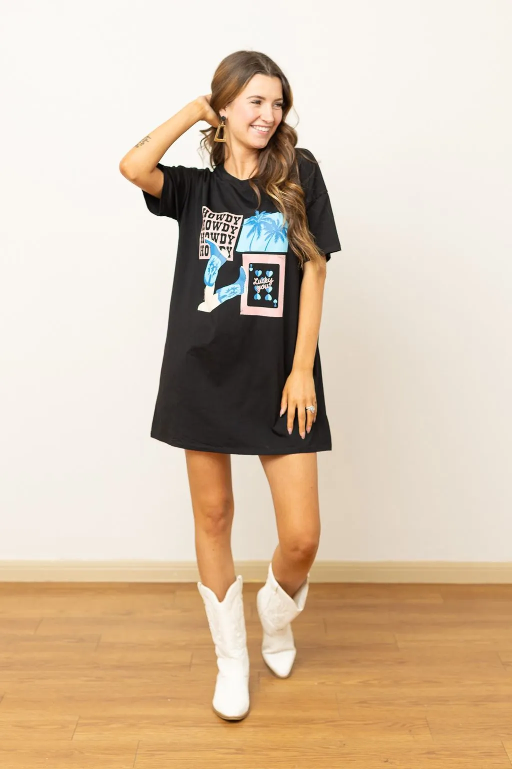 Howdy Howdy T-Shirt Dress, Black