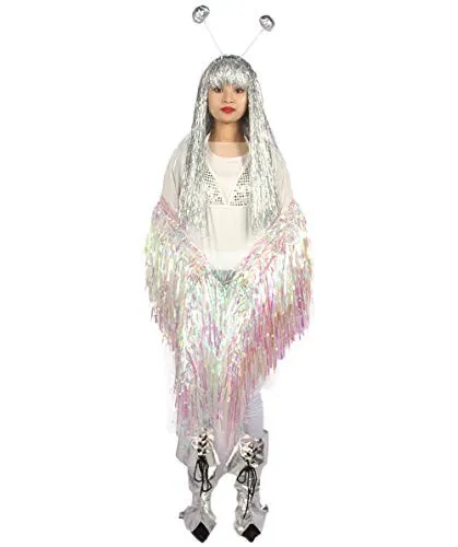 HPO Adult Unisex White Holographic Unisex Tinsel Jacket Costume