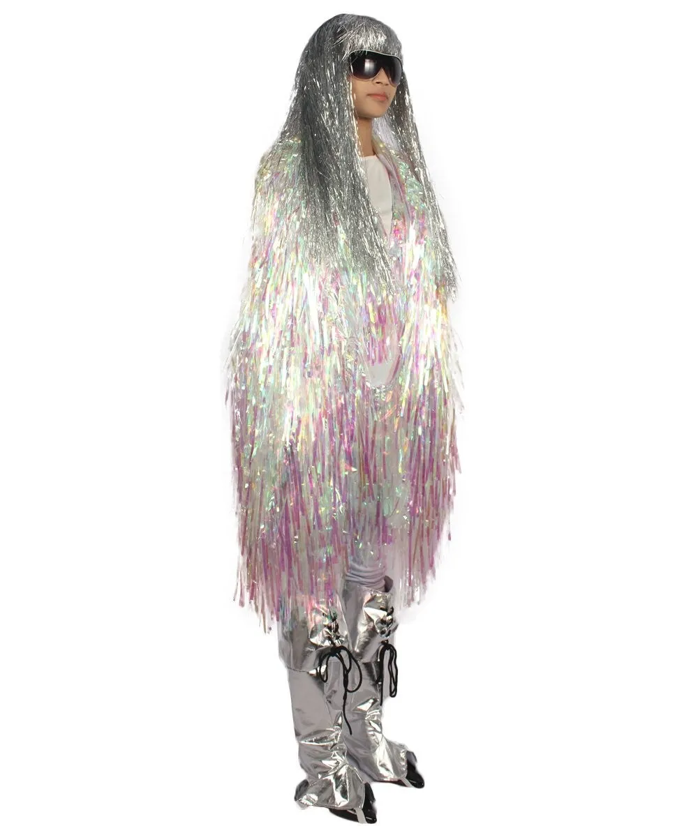 HPO Adult Unisex White Holographic Unisex Tinsel Jacket Costume