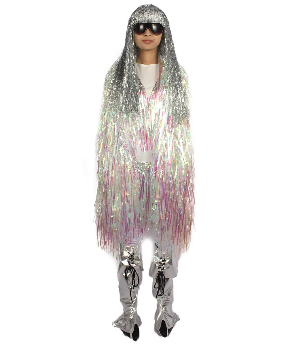 HPO Adult Unisex White Holographic Unisex Tinsel Jacket Costume