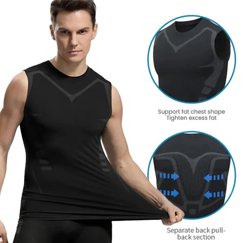 Ionic Shaping Vest Men's Sports Skin-tight Vests Fast Dry Breathable Slim Sleeveless Elastic Vest Fitness Top Cycling Vest