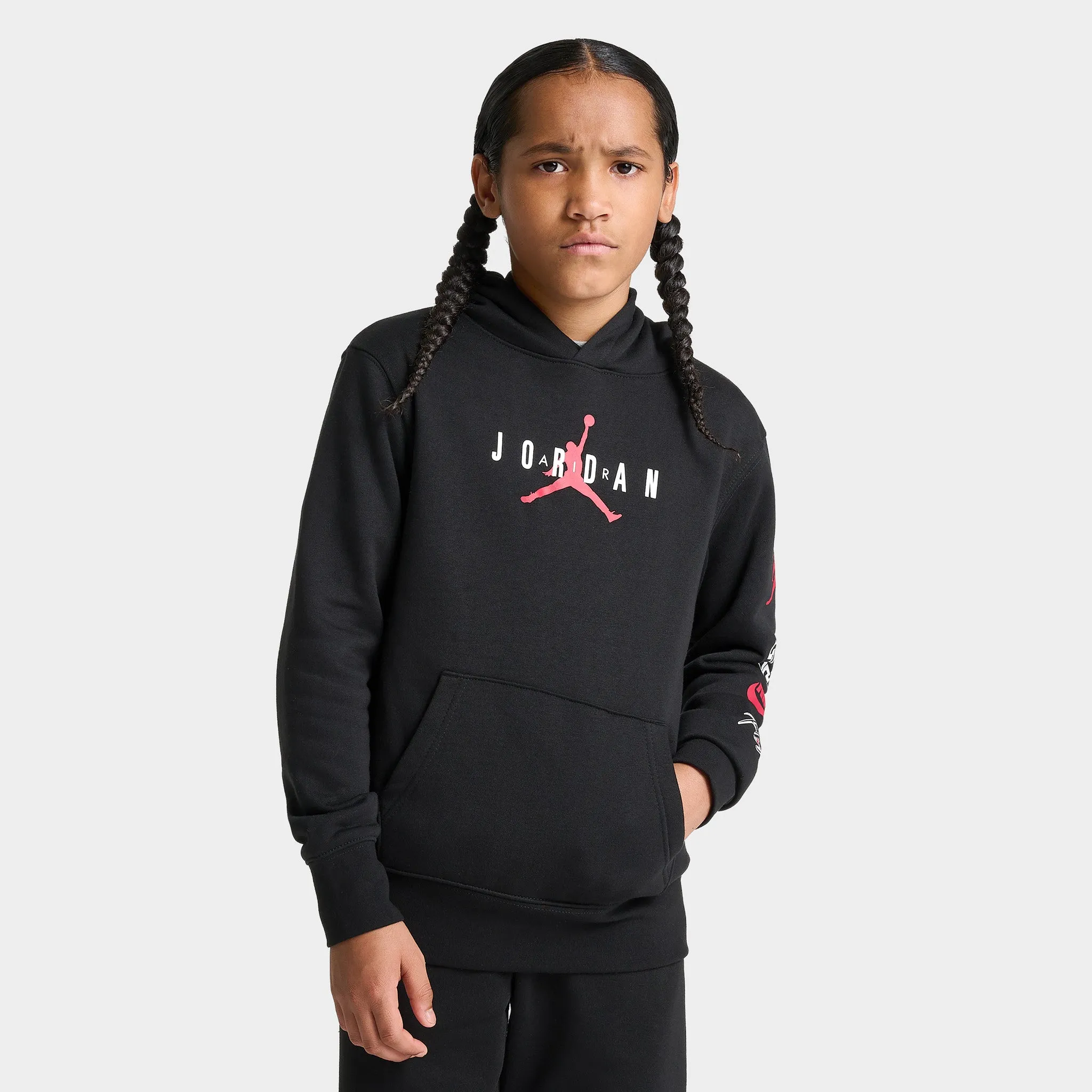 Jordan Junior Boys' Graphic Logo Pullover Hoodie Black / Red