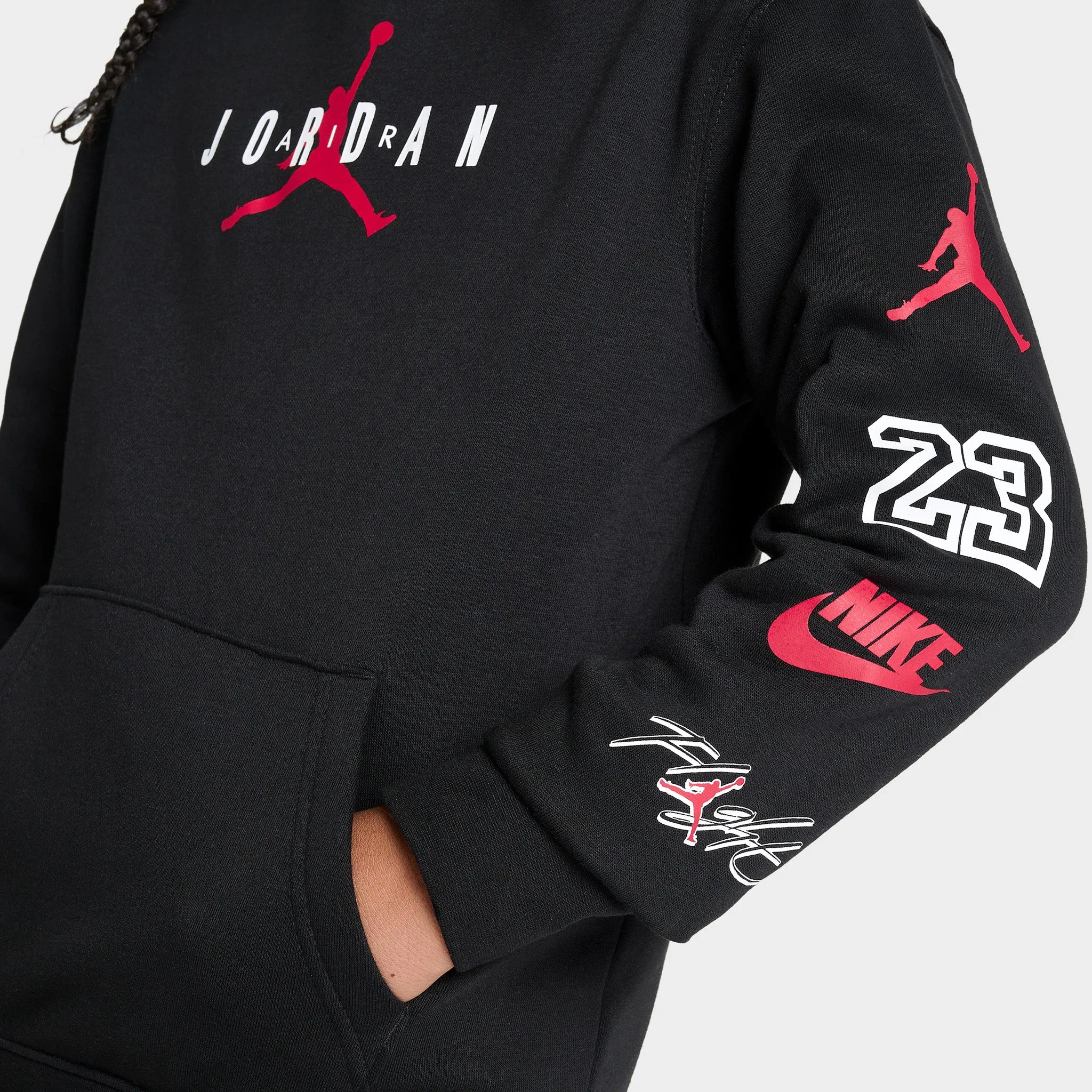 Jordan Junior Boys' Graphic Logo Pullover Hoodie Black / Red