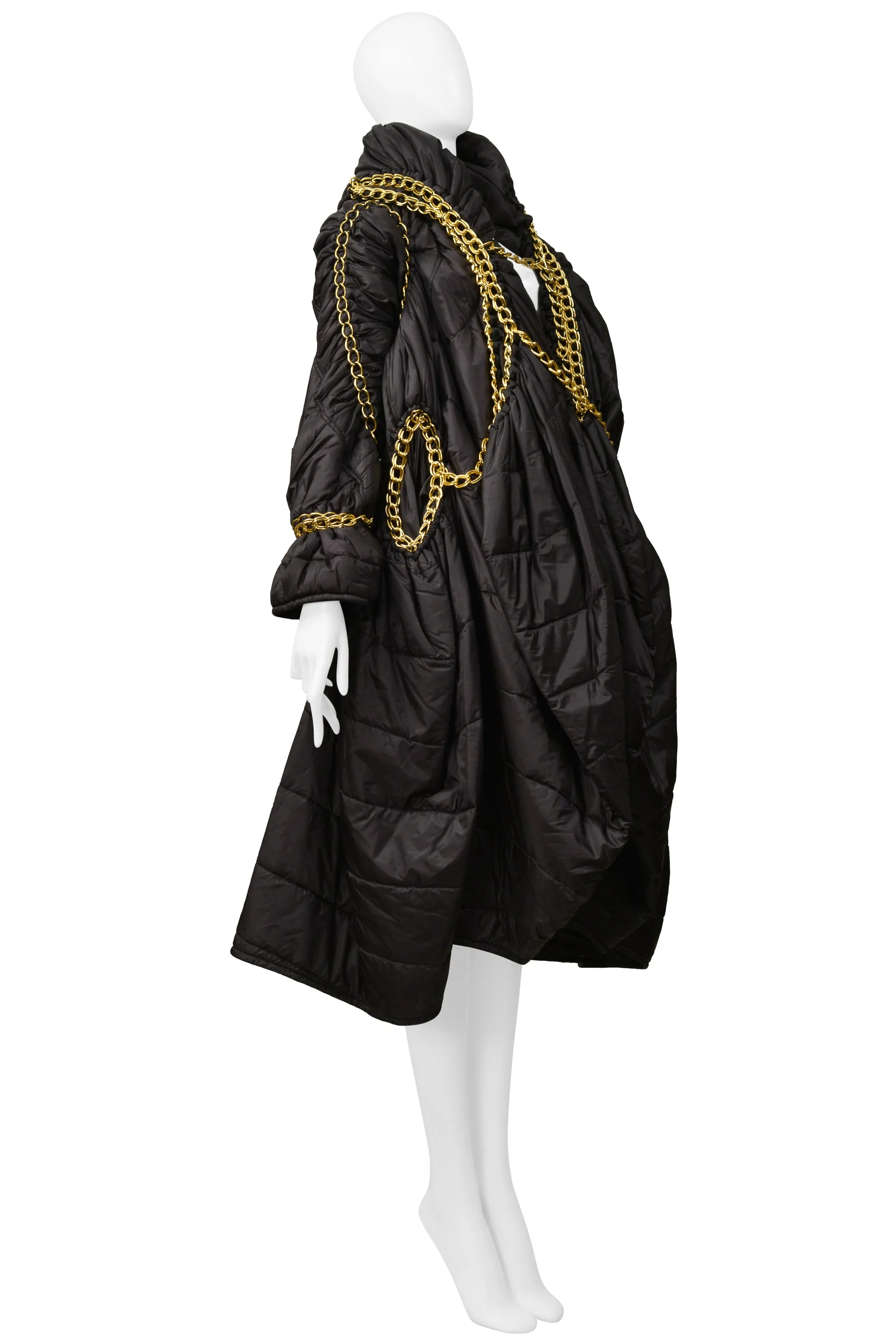 JUNYA WATANABE BLACK PUFFER COAT WITH GOLD CHAINS & HOOD 2009