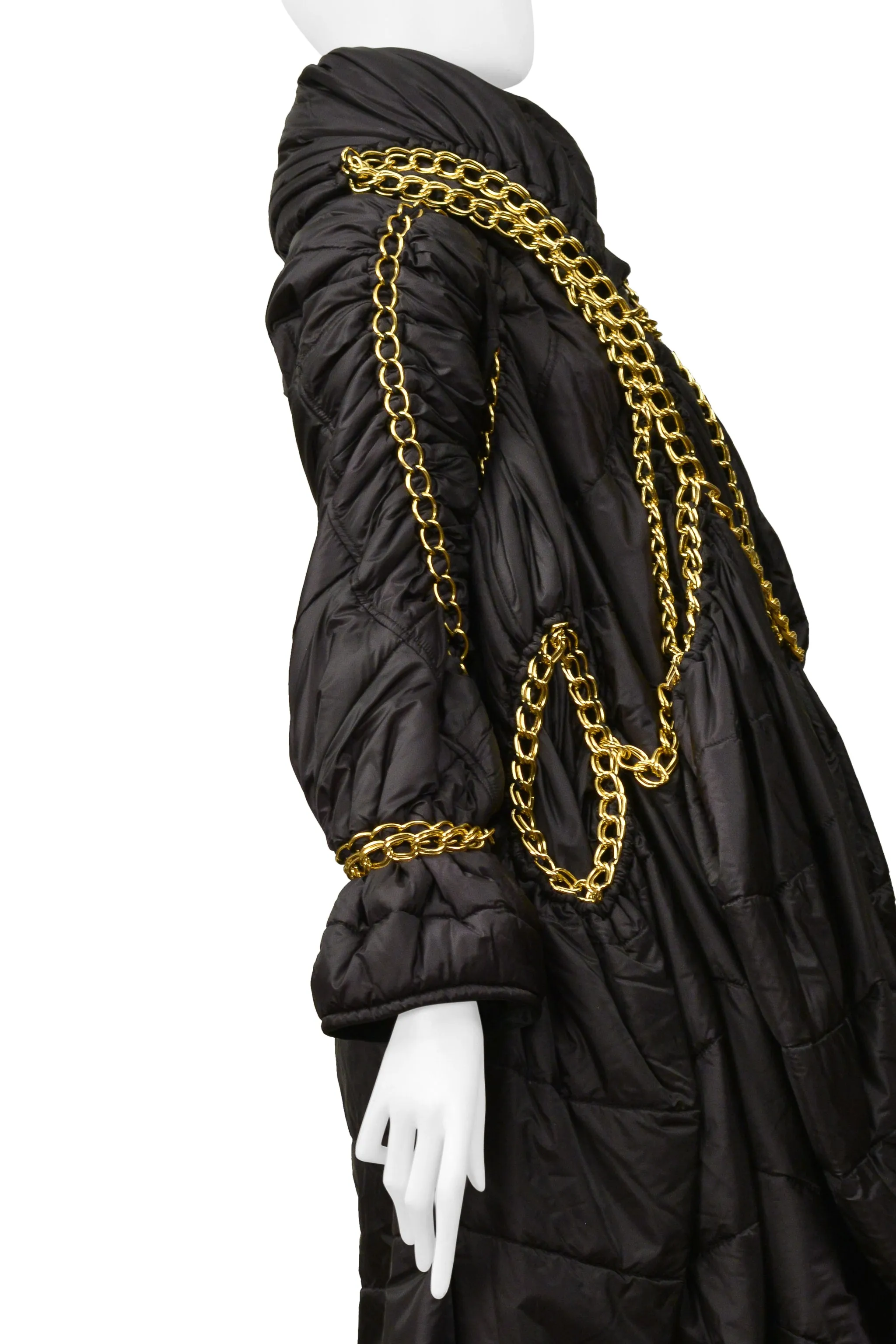 JUNYA WATANABE BLACK PUFFER COAT WITH GOLD CHAINS & HOOD 2009