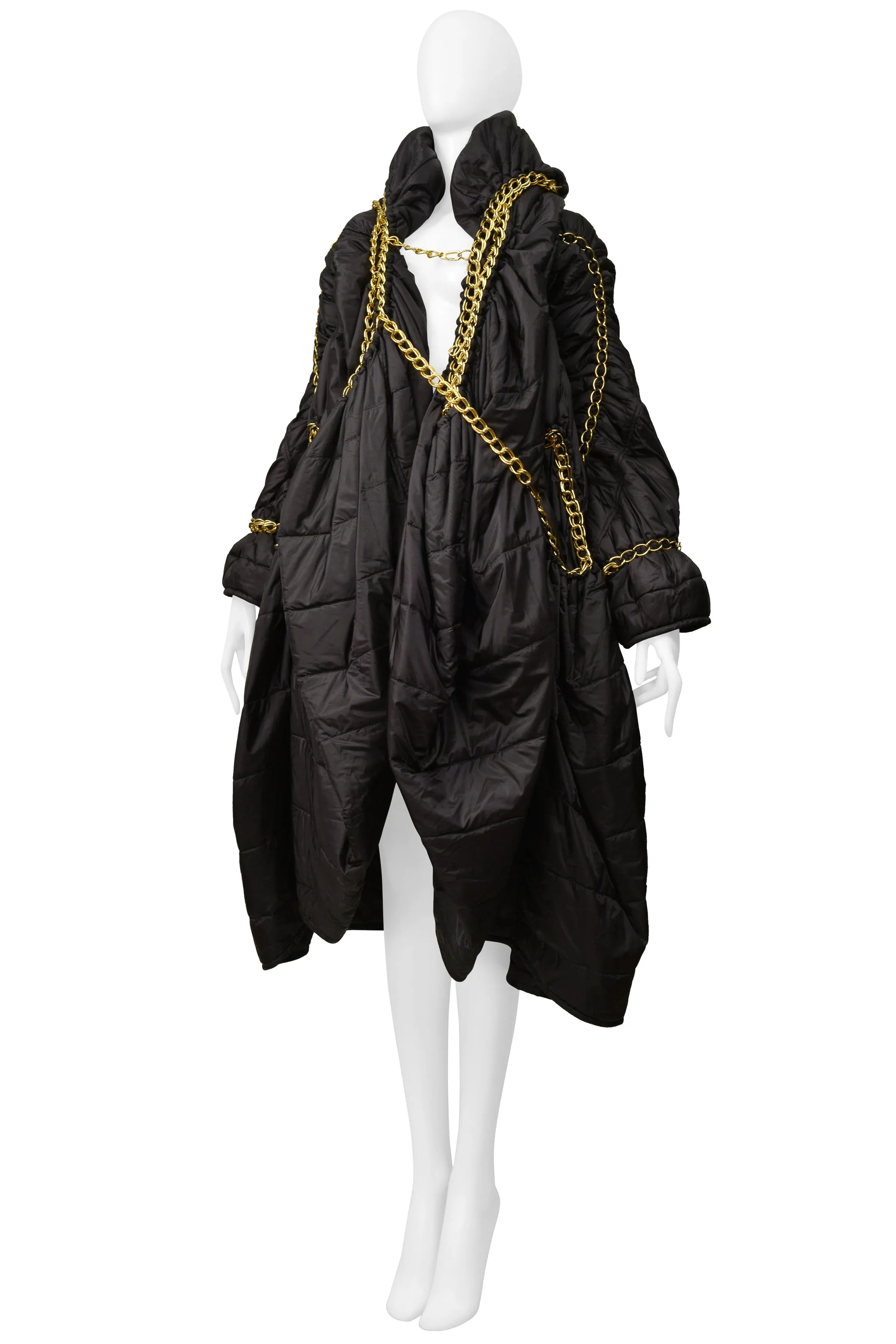 JUNYA WATANABE BLACK PUFFER COAT WITH GOLD CHAINS & HOOD 2009