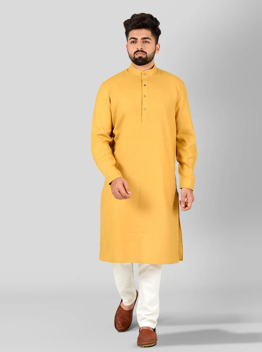 Khaki Self Textured Regular Fit Modi Kurta | JadeBlue