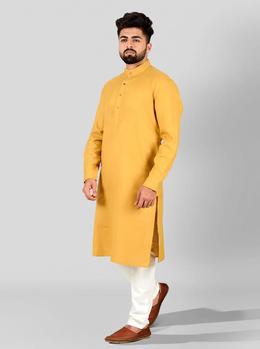 Khaki Self Textured Regular Fit Modi Kurta | JadeBlue