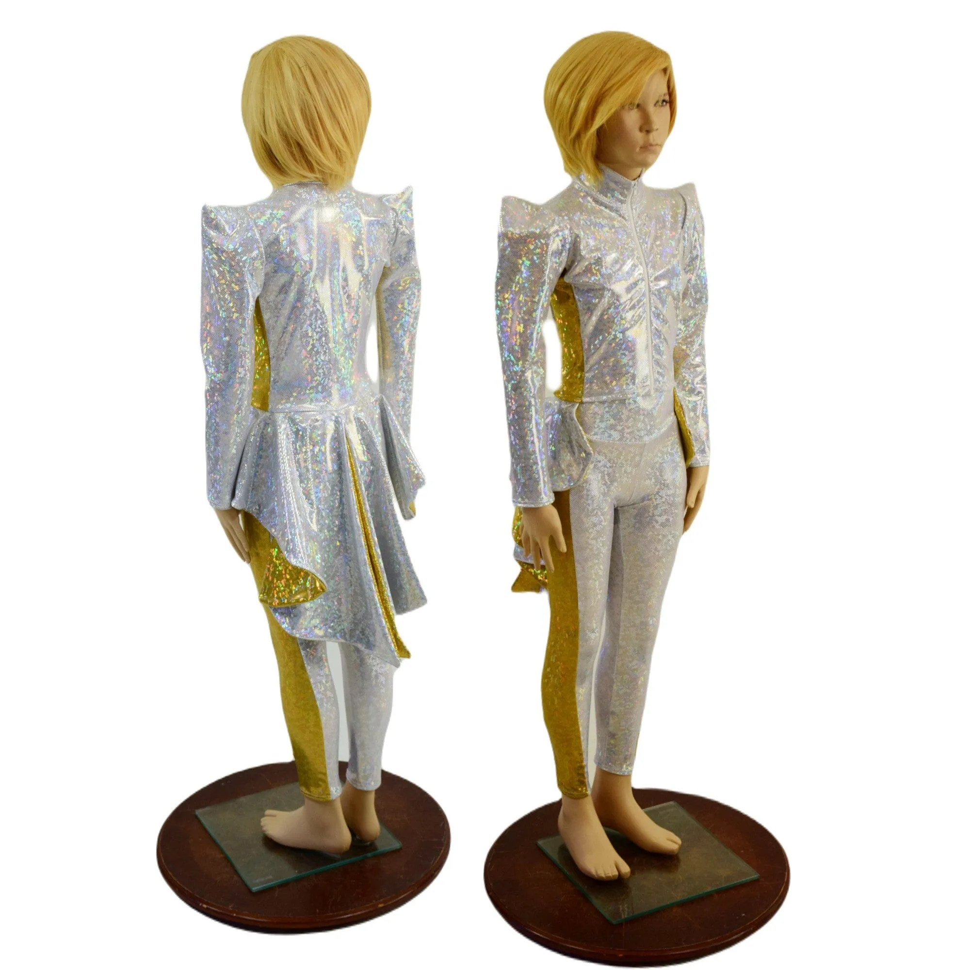 Kids 2PC Royalty Top and Leggings Outfit in Gold and White Holographic