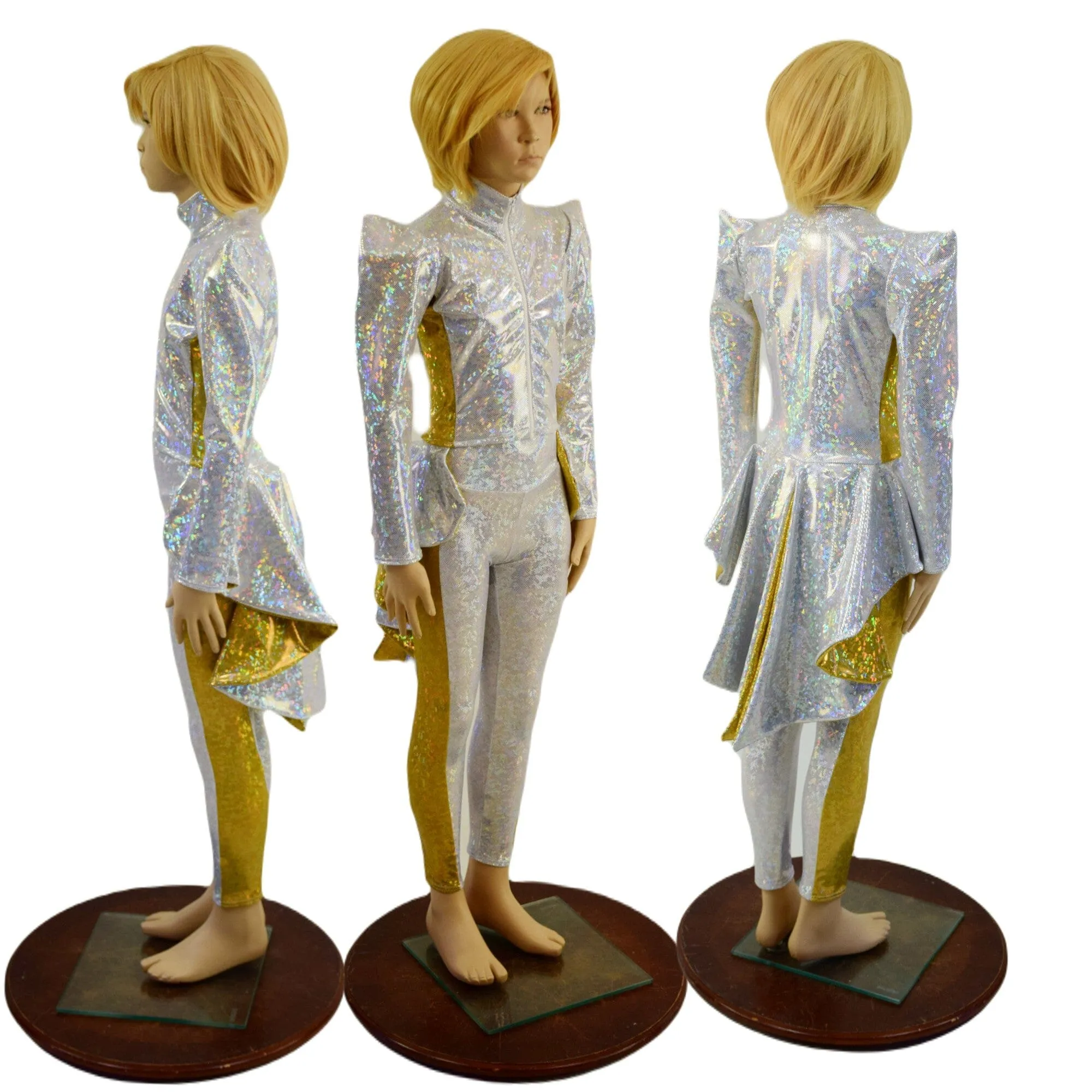 Kids 2PC Royalty Top and Leggings Outfit in Gold and White Holographic