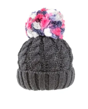 Ladies Rita Chunky Knit Bobble Hat - Fleece Lined - Charcoal