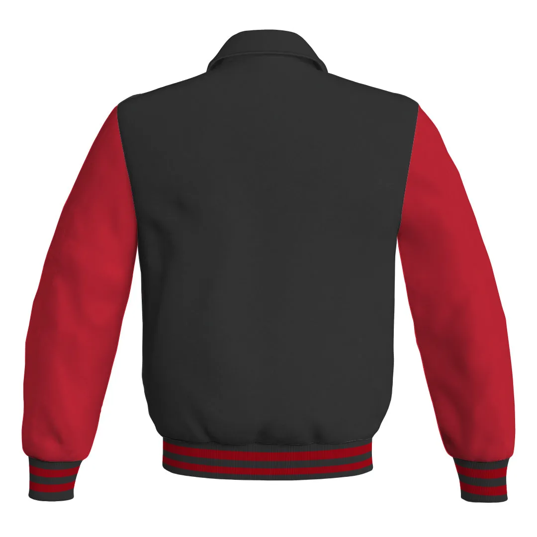 Letterman Varsity Classic Jacket Black Body and Red Leather Sleeves