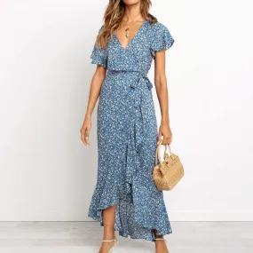 Long Maxi Dress Women Bohemian Wrap Floral