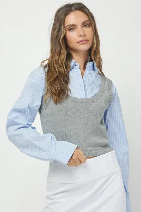 Long Sleeve Buttondown Sweater Vest, Grey