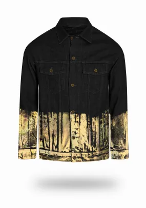 Longer Classic Black Denim Jacket with Gold Holographic Foil