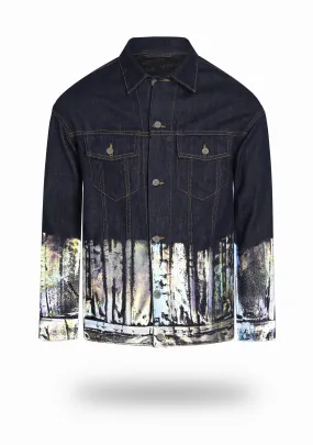 Longer Indigo Denim Jacket with Holographic Foil