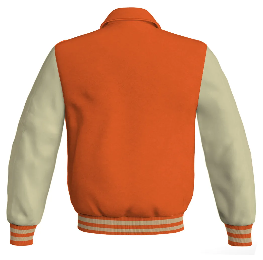 Luxury Bomber Classic Jacket Orange Body and Cream Leather Sleeves