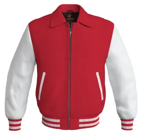 Luxury Bomber Classic Jacket Red Body and White Leather Sleeves