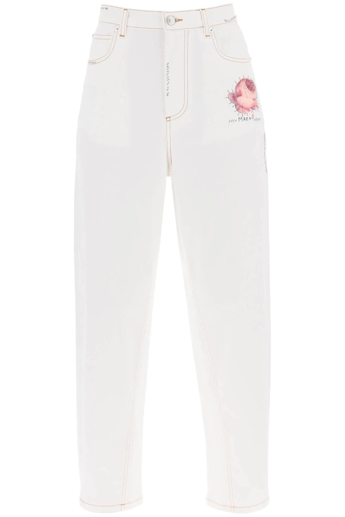 Marni Jeans With Embroidered Logo And Flower Patch