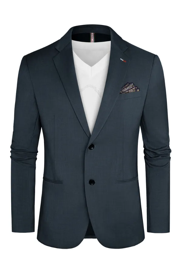 Men Double Back Slit Blazer Coat Two-Button Notch Lapel Suit Coat with Square