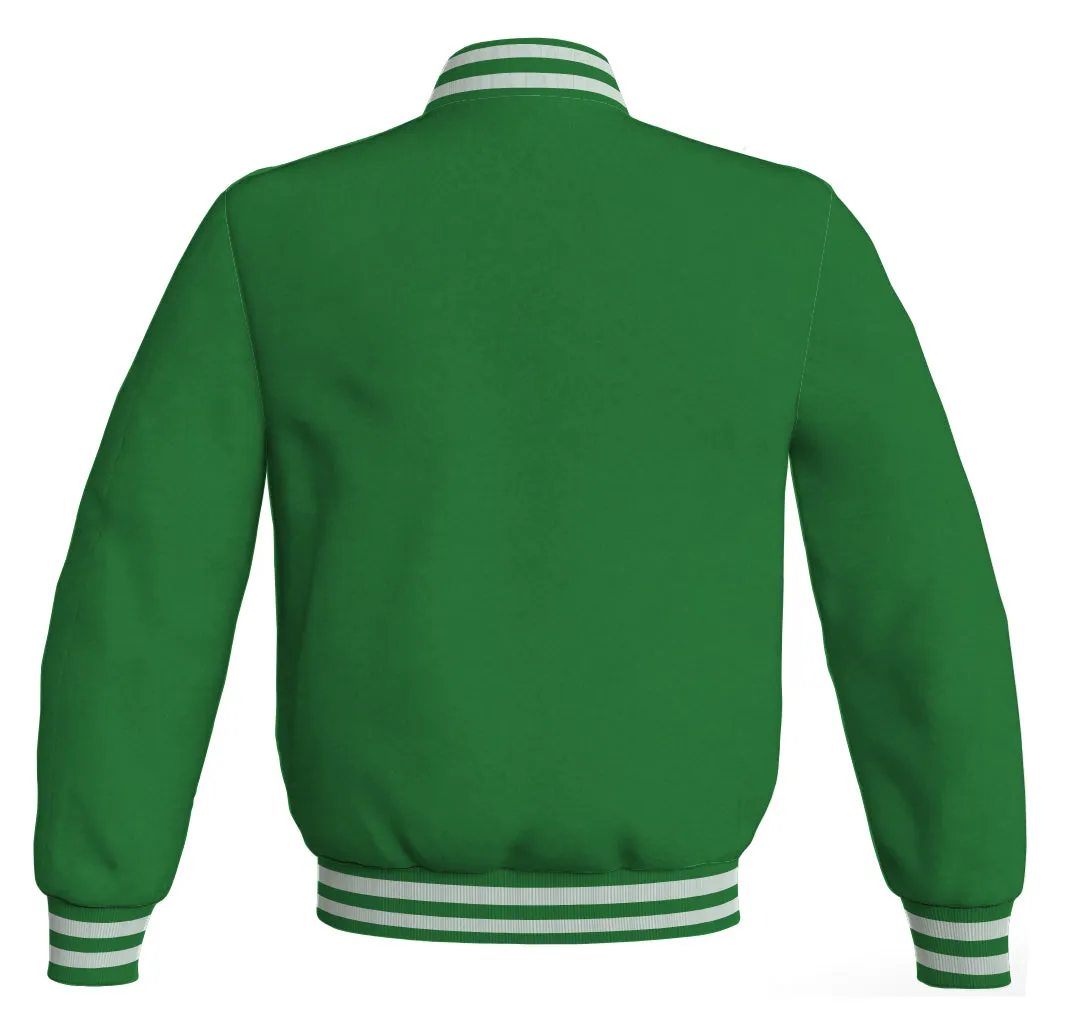 Mens Jacket Varsity Bomber Green Body Sleeves Wool Fleece Letterman Jacket