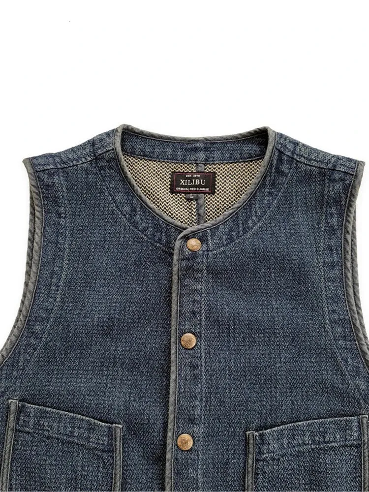 Men's Vintage Style Sleeveless Jacket with O-Neck and Pockets