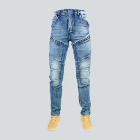 Mid-waist motorcycle jeans
 for men