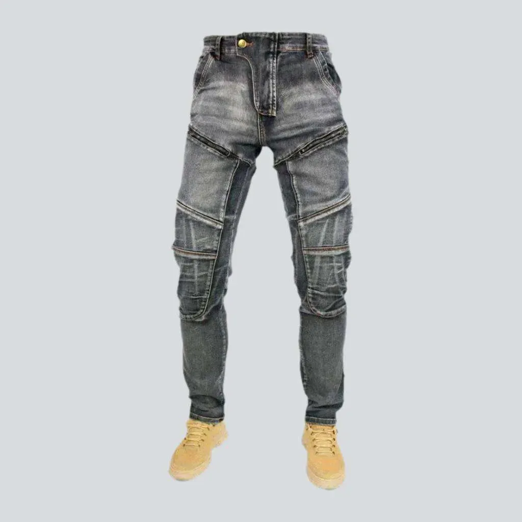 Mid-waist motorcycle jeans
 for men