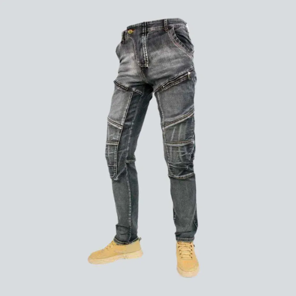 Mid-waist motorcycle jeans
 for men