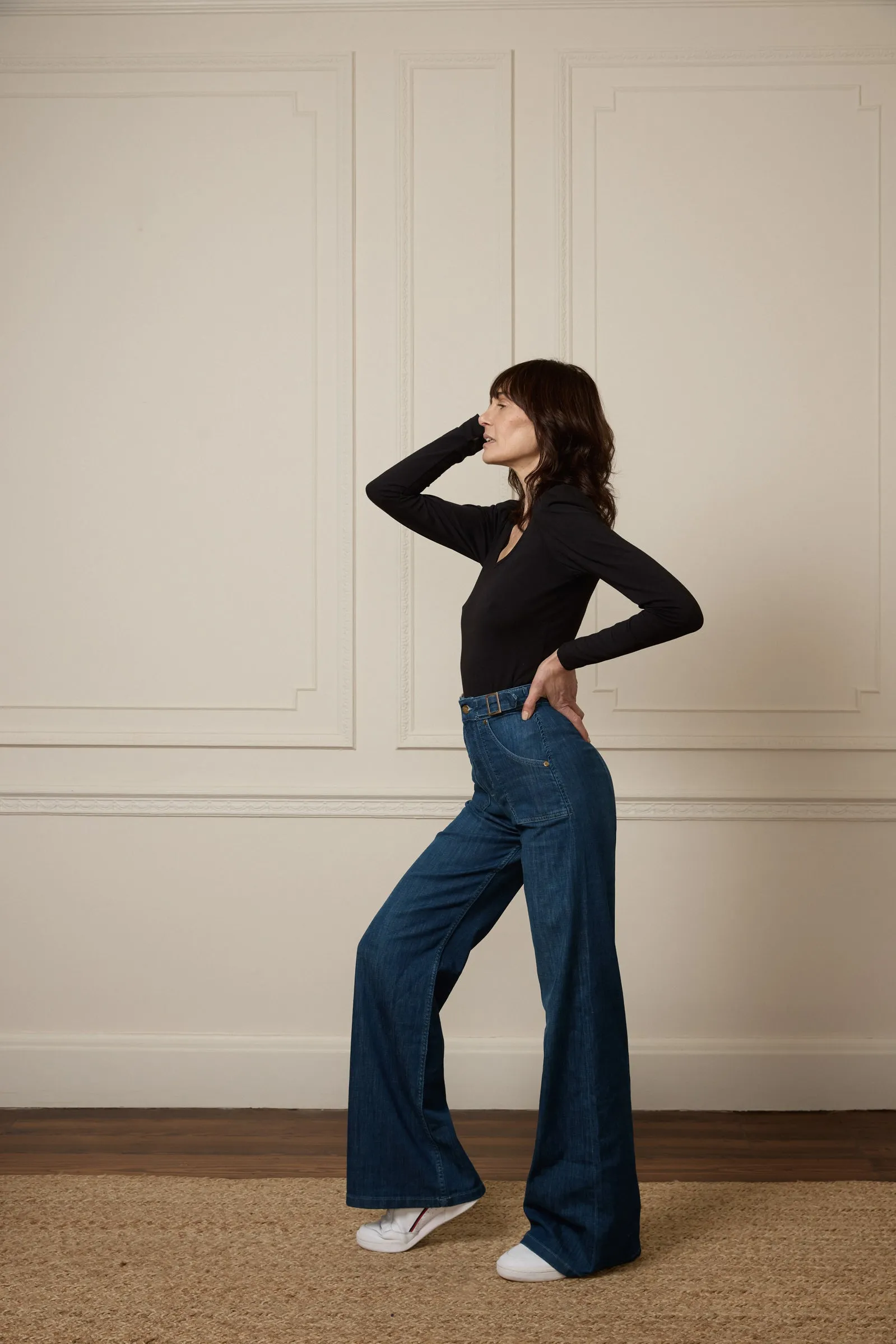 Minnie The High Top Full Length Wide Leg Flared Jeans | Moonlit Morning [Mid Wash]