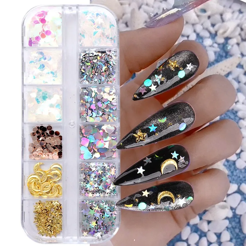 Mix Glitter Flakes Sequins Nail Art Decoration Tray