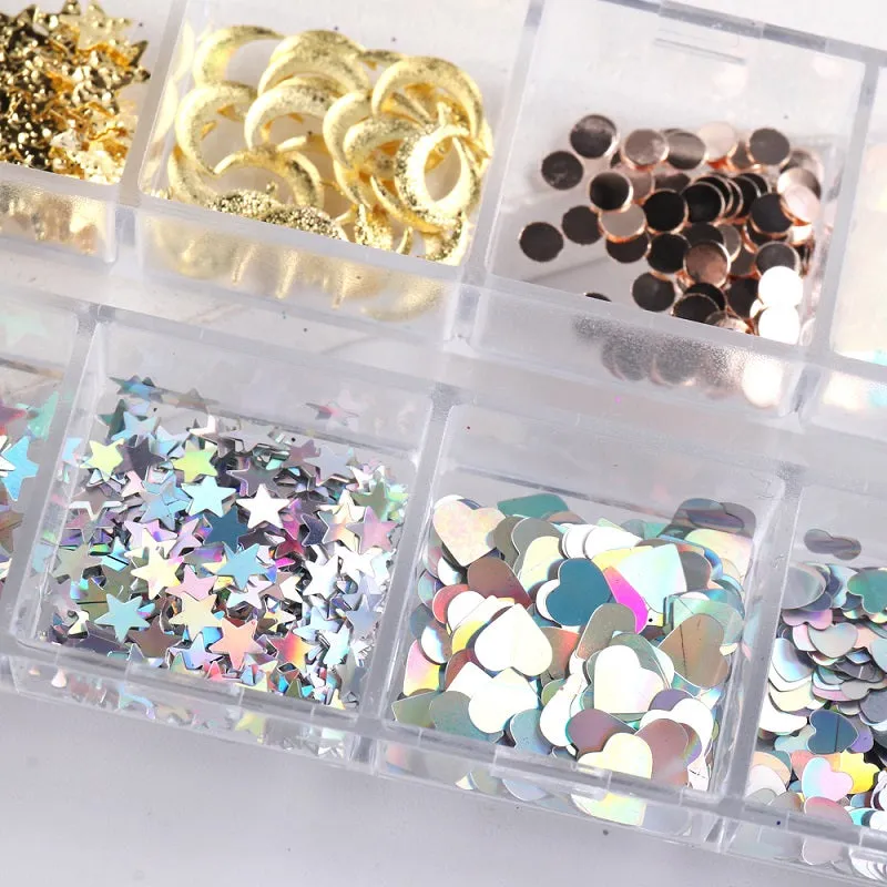 Mix Glitter Flakes Sequins Nail Art Decoration Tray