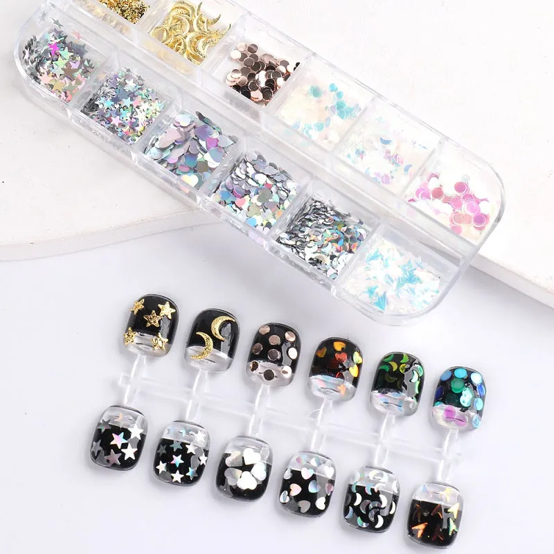 Mix Glitter Flakes Sequins Nail Art Decoration Tray