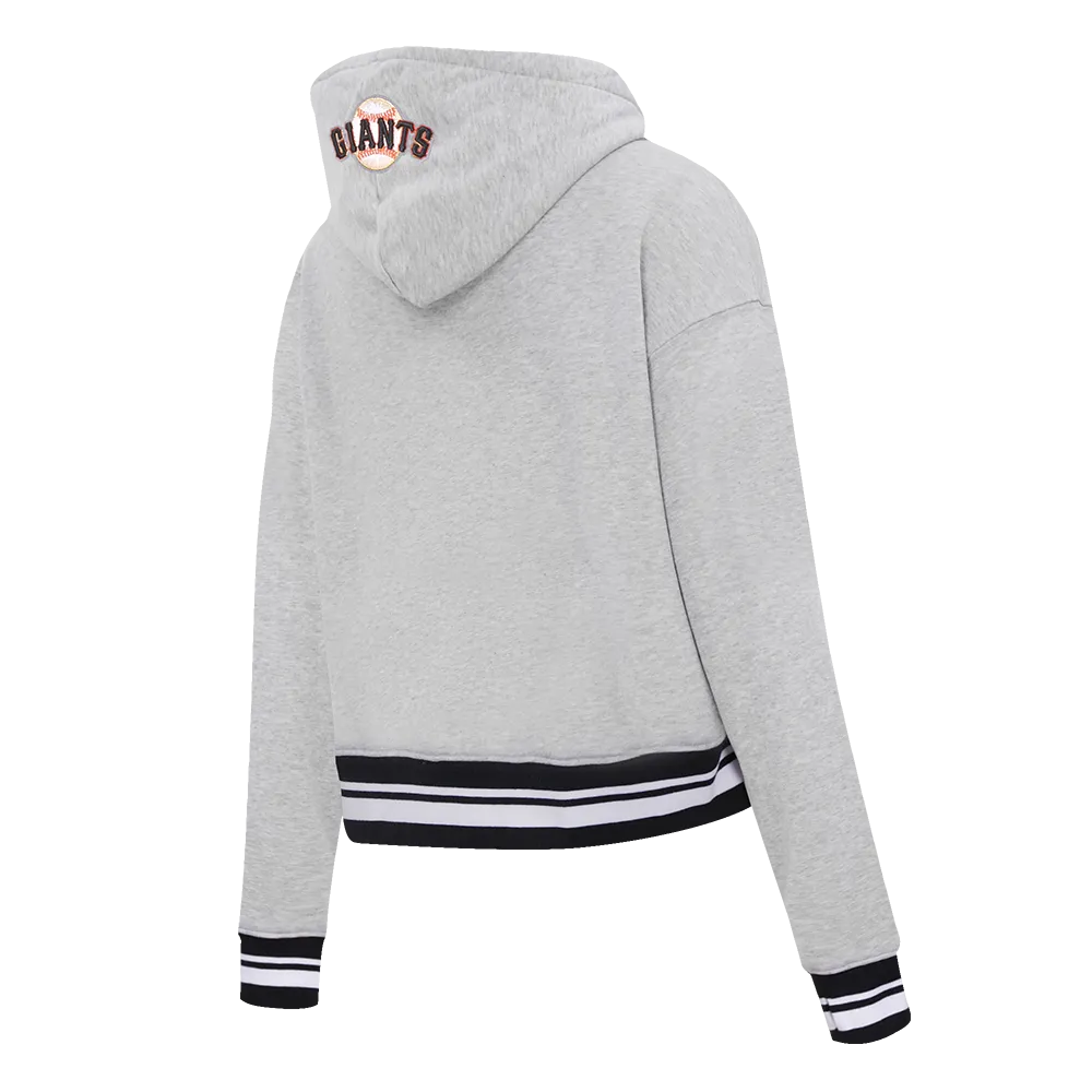 MLB SAN FRANCISCO GIANTS SCRIPT TAIL WOMEN'S RIB FLC CROPPED PO HOODIE (HEATHER GRAY/BLACK)