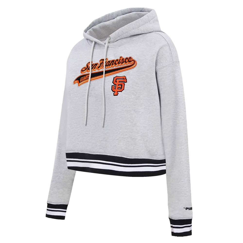 MLB SAN FRANCISCO GIANTS SCRIPT TAIL WOMEN'S RIB FLC CROPPED PO HOODIE (HEATHER GRAY/BLACK)