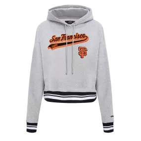 MLB SAN FRANCISCO GIANTS SCRIPT TAIL WOMEN'S RIB FLC CROPPED PO HOODIE (HEATHER GRAY/BLACK)