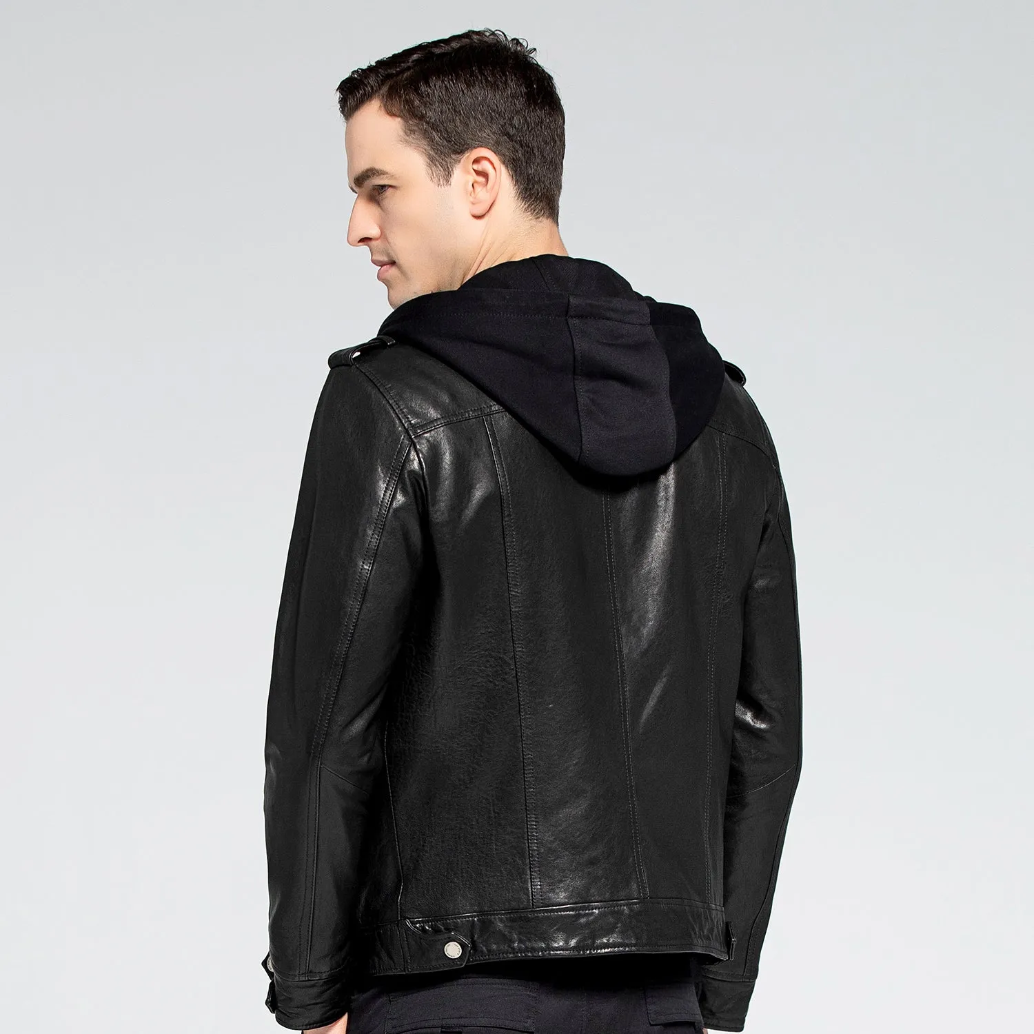 Motorcycle Jacket – Blacky Hoodie Lambskin Leather Jacket