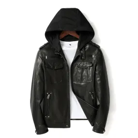 Motorcycle Jacket – Blacky Hoodie Lambskin Leather Jacket