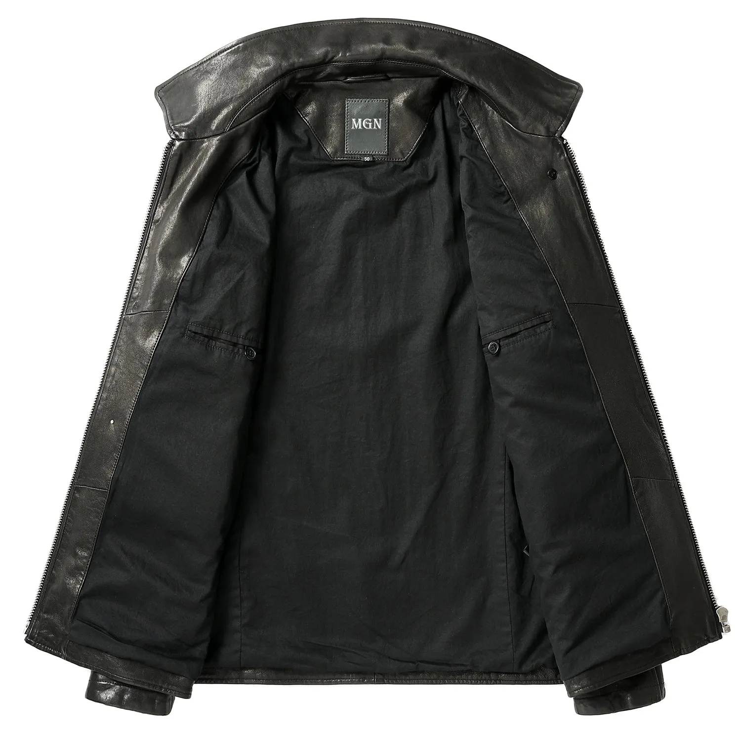 Motorcycle Jacket – Men's black leather grained cowhide jacket