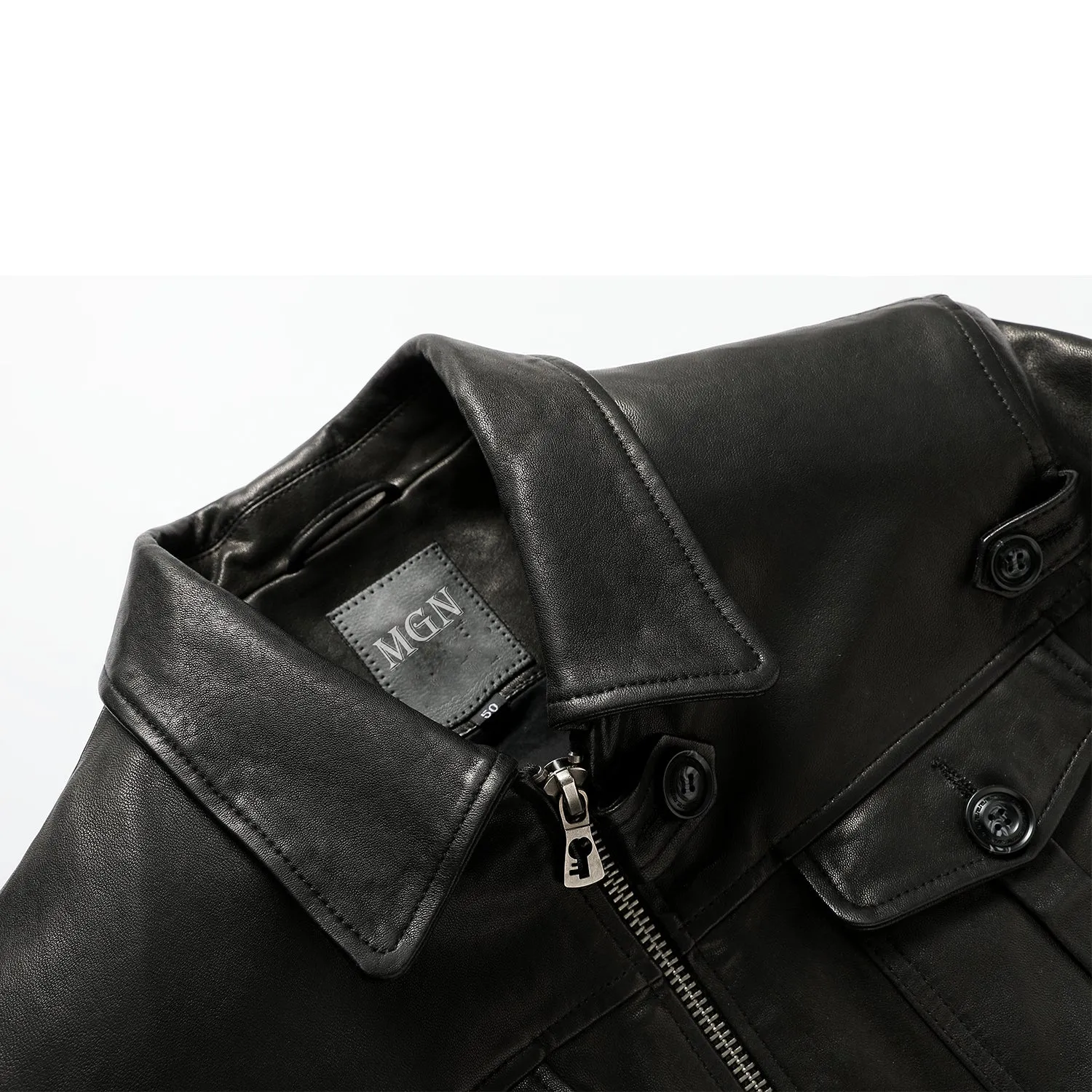 Motorcycle Jacket – Men's black leather grained cowhide jacket