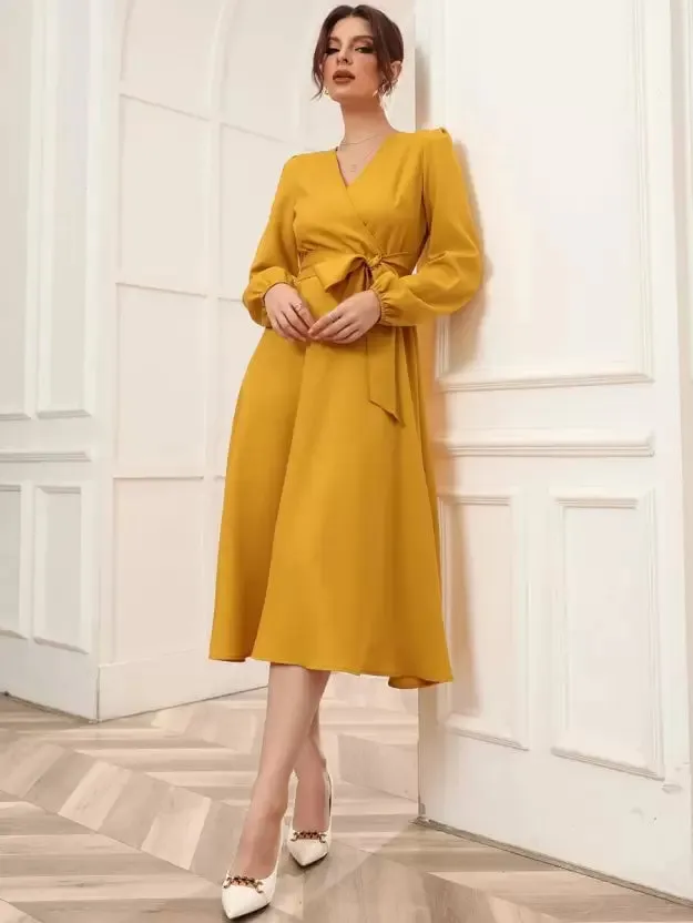 Mustard Elegance Wrap Dress