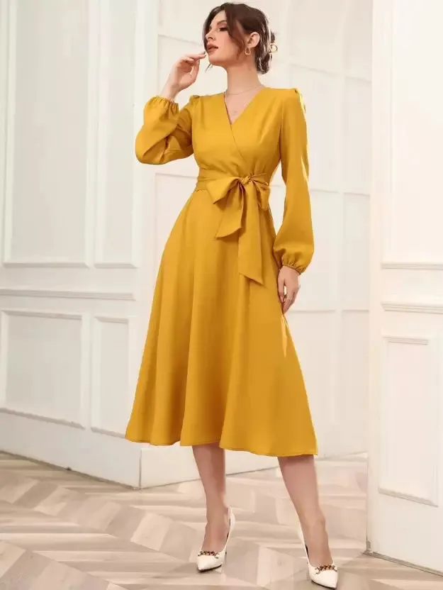 Mustard Elegance Wrap Dress