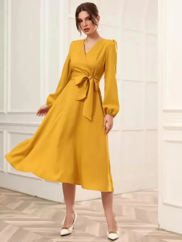 Mustard Elegance Wrap Dress