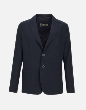 Navy Blue Viscose Blend Blazer