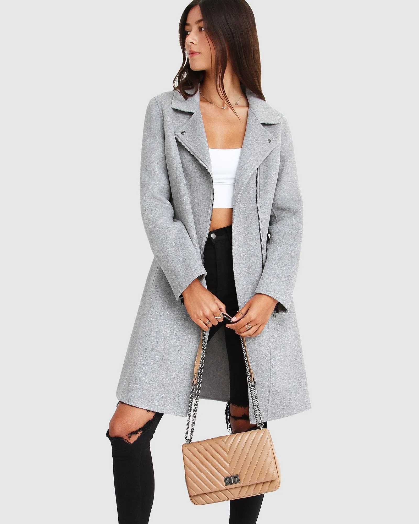 NEW FIT Last Chance Wool Blend Moto Coat - Grey Marle