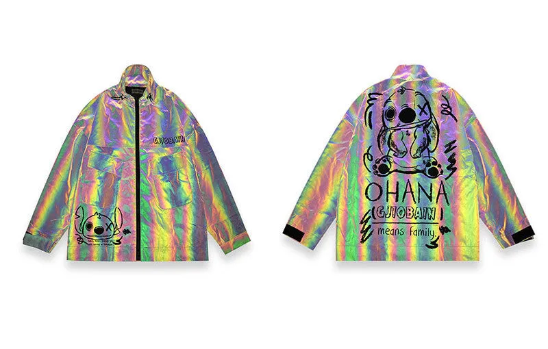 Ohana Rare Unisex Holographic Loose Windbreaker Colorful Jacket Size S, M, L, XL